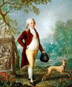 Porträt eines Gentlemans mit seinem Hund