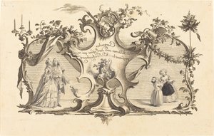 Moderne Kartuschen mit Kindern, die die Augsburger Moden darstellen von Johann Esaias Nilson
