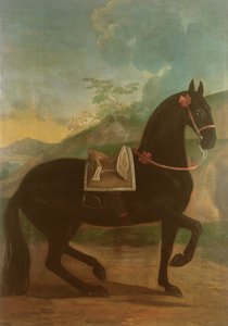 Ein schwarzes Pferd mit spanischem Sattel von Johann Georg Hamilton