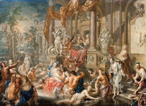Brunnenszene vor einem Palast, 1731-1734 von Johann Georg Platzer
