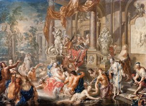 Brunnenszene vor einem Palast, ca. 1730 von Johann Georg Platzer