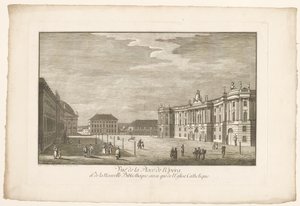 Ansicht des Bebelplatzes in Berlin mit der Alten Bibliothek und dem Alten Palais und der St.-Hedwigs-Kathedrale von Johann Georg Rosenberg