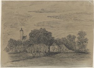 Landschaft mit Bauernhof und Turm von Johann Georg Schwartze (possibly)