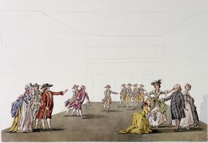 Letzte Szene des „Père de famille“ von Denis Diderot - Faksimile - Gravur nach einer Zeichnung von Ziesenis, Coutellier, in „Histoire generale illustree du theatre“