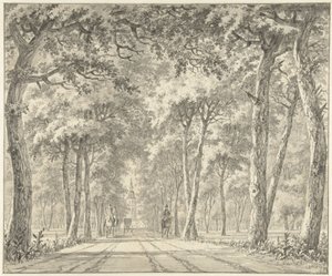 Ansicht einer Allee mit Schloss Karlsruhe
