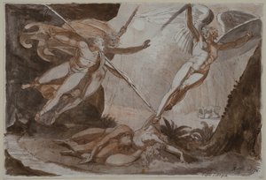 Satan, von Ithuriels Speer berührt von Johann Heinrich Füssli