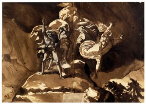 Die Hexen schweben über Macbeth und Banquo