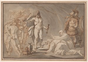 Odysseus trifft an den Toren des Hades die Schatten von Tiresias und Antikleia