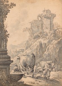 Eine italienische Landschaft mit Rindern von Johann Heinrich Roos