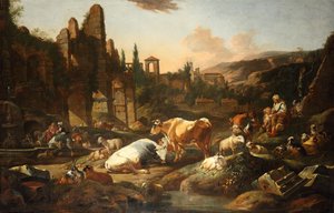 Italienische Landschaft mit Vieh von Johann Heinrich Roos