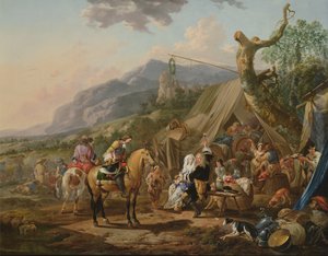 Militärkommandant in einem Berglager mit Feiernden von Johann Heinrich Roos