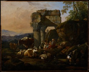Römische Landschaft mit Vieh und Hirten, 1676 von Johann Heinrich Roos