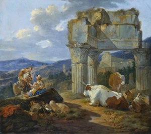 Hirtenfamilie bei den Ruinen des Tempels von Vespasian von Johann Heinrich Roos
