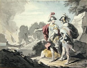 Nestor zeigt Telemachus das Schiff