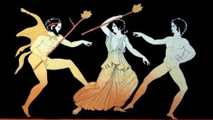 Ein Satyr, eine Mänade und ein männlicher Anhänger des Dionysos tanzen in Ekstase, ca. 1796.