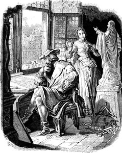 Architekt Erwin von Steinbach mit seiner Tochter Sabina, Illustration aus der Geschichte des deutschen Volkes von E. Duller, 1840