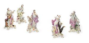 Fünf Meissener Figuren, die die Sinne darstellen, ca. 1765