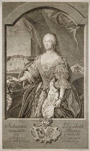 Porträt von Johanna-Elizabeth, Kurfürstin von Anhalt-Zerbst 1712-1760, Mutter von Katharina II., 1756
