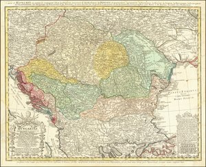 1744 Karte der Balkanhalbinsel, zentriert auf das Königreich Ungarn von Johann Matthias Hase