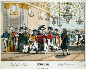 Faschingsmaskenball, Kalenderillustration für Februar, veröffentlicht in Nürnberg, um 1830 von Johann Michael (after) Voltz