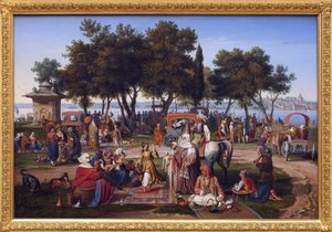Süßwasser von Asien in Konstantinopel (heutiges Istanbul, Türkei). Gemälde von Johann Michael Wittmer (1802-1880)