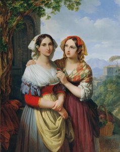 Zwei Mädchen in einer Landschaft von Johann Nepomuk Ender