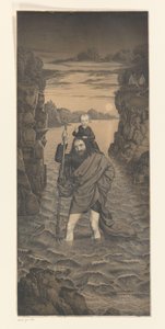 Heiliger Christophorus überquert mit dem Christuskind auf den Schultern einen Fluss (Werke aus der Sammlung der Brüder Boisserée, Galerie der Brüder Boisserée) von Johann Nepomuk Strixner