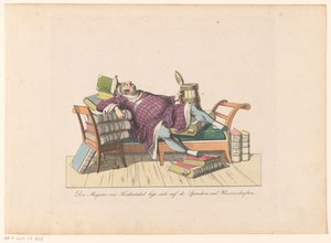 Lehrer von Krähwinkel liegend auf einem Sofa mit Büchern