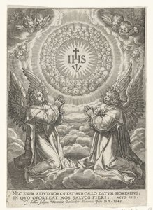 Engel verehren das Monogramm Christi von Johann Sadeler (I)