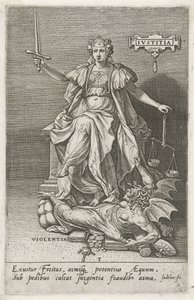 Gerechtigkeit (Justitia) überwindet Gewalt (Violentia) Die Tugenden überwinden die Laster (Serientitel) von Johann Sadeler (I)