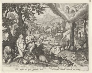 Gott der Vater segnet Adam, Eva und die Tiere