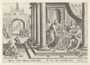 Plage der Frösche und der Mücken (Geschichte von Moses vor dem Exodus) (Historia plagarum in Aegijpto) von Johann Sadeler (I)
