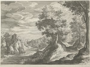 Flusslandschaft mit einer Burg von Johann Sadeler (I)