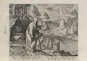Simeon, Tafel 23 von 30 aus der Serie Sylvae Sacrae (Einsiedler in Landschaften) von Johann Sadeler I