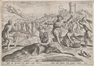 Der Aufseher des Pharao schlägt die Israeliten von Johann Sadeler I
