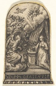 Verkündigung, Maria kniet an einem Lesepult, während Gabriel auf einer Wolke nähert, ca. 1580-1600 von Johann Theodor de Bry