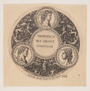 Immodica Ira Gignit Insaniam, Entwurf für Innenräume von Tazze von Johann Theodor de Bry