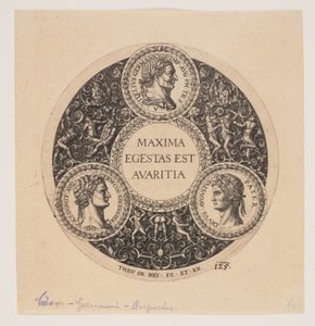 Maxima Egestas Est Avaritia, Entwurf für eine Fußschale von Johann Theodor de Bry