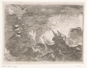 Fünf Segelschiffe auf See während eines Sturms von Johann Wilhelm Baur