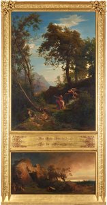 Das Opfer Isaaks (oben). Abrahams Klage um Sarah (unten). Aus dem Zyklus "Zwölf biblische Landschaften mit der Geschichte Abrahams" von Johann Wilhelm Schirmer