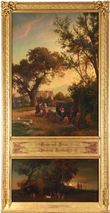 Elieser und Rebecca am Brunnen. Begräbnis Abrahams. Aus dem Zyklus "Zwölf biblische Landschaften mit der Geschichte Abrahams" von Johann Wilhelm Schirmer
