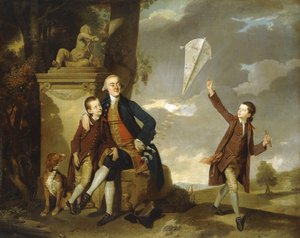 Gruppenporträt von George Fitzgerald mit seinen Söhnen George, der einen Drachen steigen lässt, und Charles. Johan Zoffany