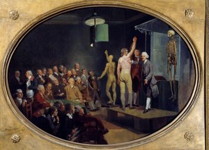 Vorlesung von William Hunter (1718-1783), schottischer Anatom, an der Royal Academy. von Johann Zoffany