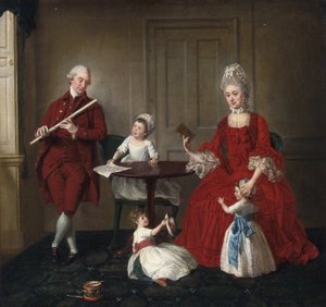 Rokoko: Porträt von Mr. und Mrs. James Blew und ihren drei Kindern in einem eleganten Interieur von Johann Zoffany