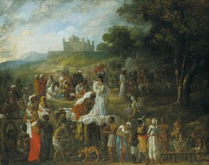 Opfer einer hinduistischen Witwe auf dem Scheiterhaufen ihres Mannes von Johan Joseph Zoffany