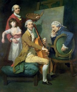 Selbstporträt mit seiner Tochter Maria Theresa (?) und möglicherweise Giacobbe und James Cervetto (?) von Johann Zoffany