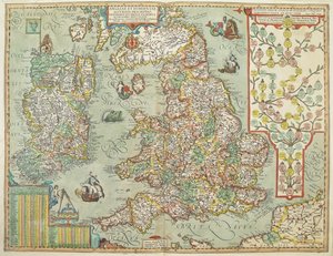 Karte von England und Irland, gezeichnet 1606 (kolorierter Kupferstich)