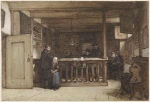 Zahltag: Das Schiffszimmer im Gerichtshaus von Nieuw-Loosdrecht, ausgestattet mit Figuren aus dem 17. Jahrhundert