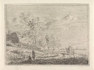 Landschaft mit Karren und zwei Fischern
