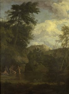 Arkadische Landschaft mit Diana beim Baden